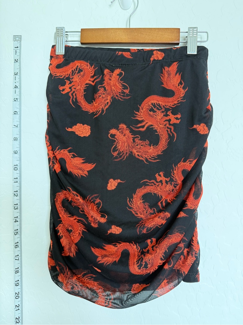 Black Mini Skirt with Red Dragon Print